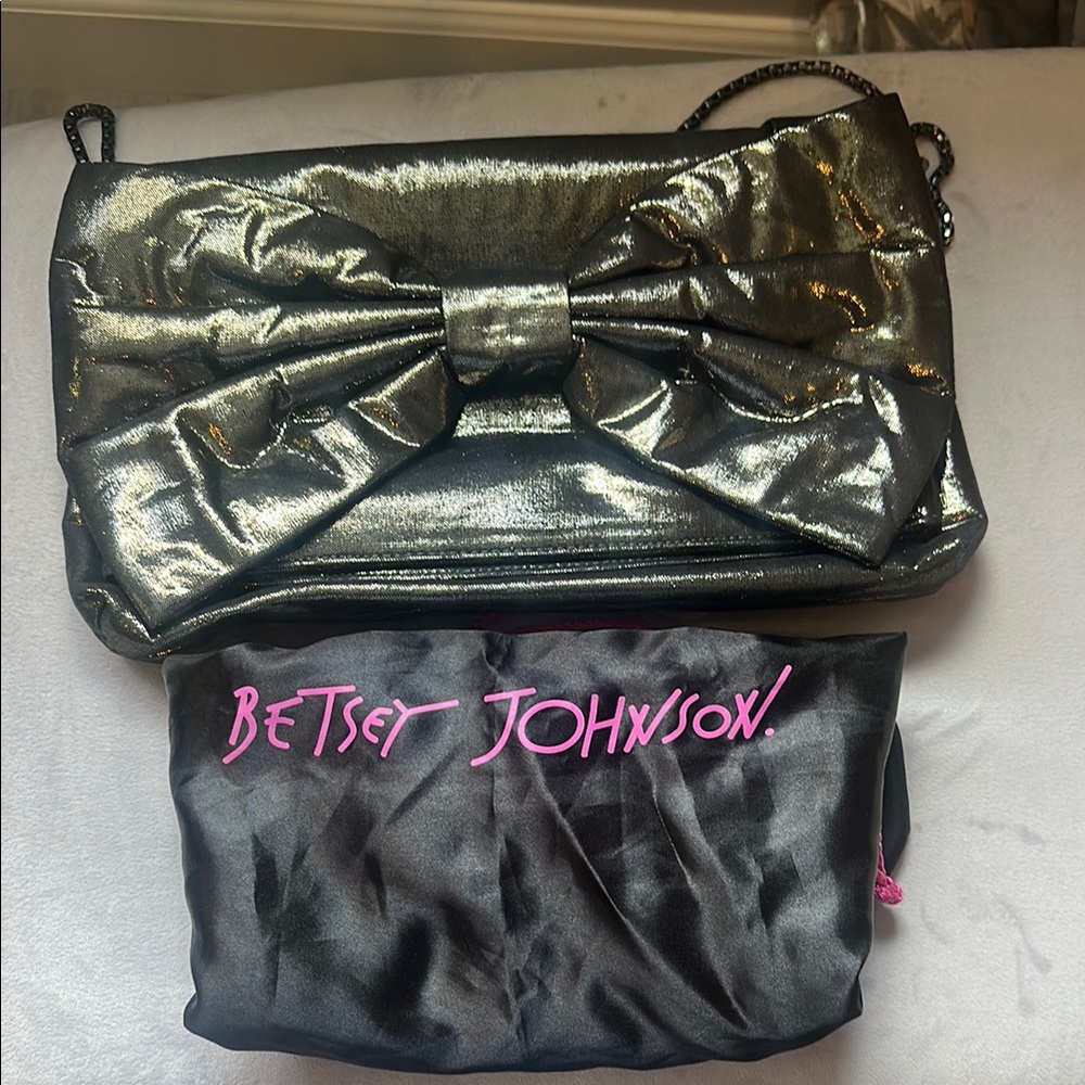 Betsey Johnson Black Silver Clutch Wristlet